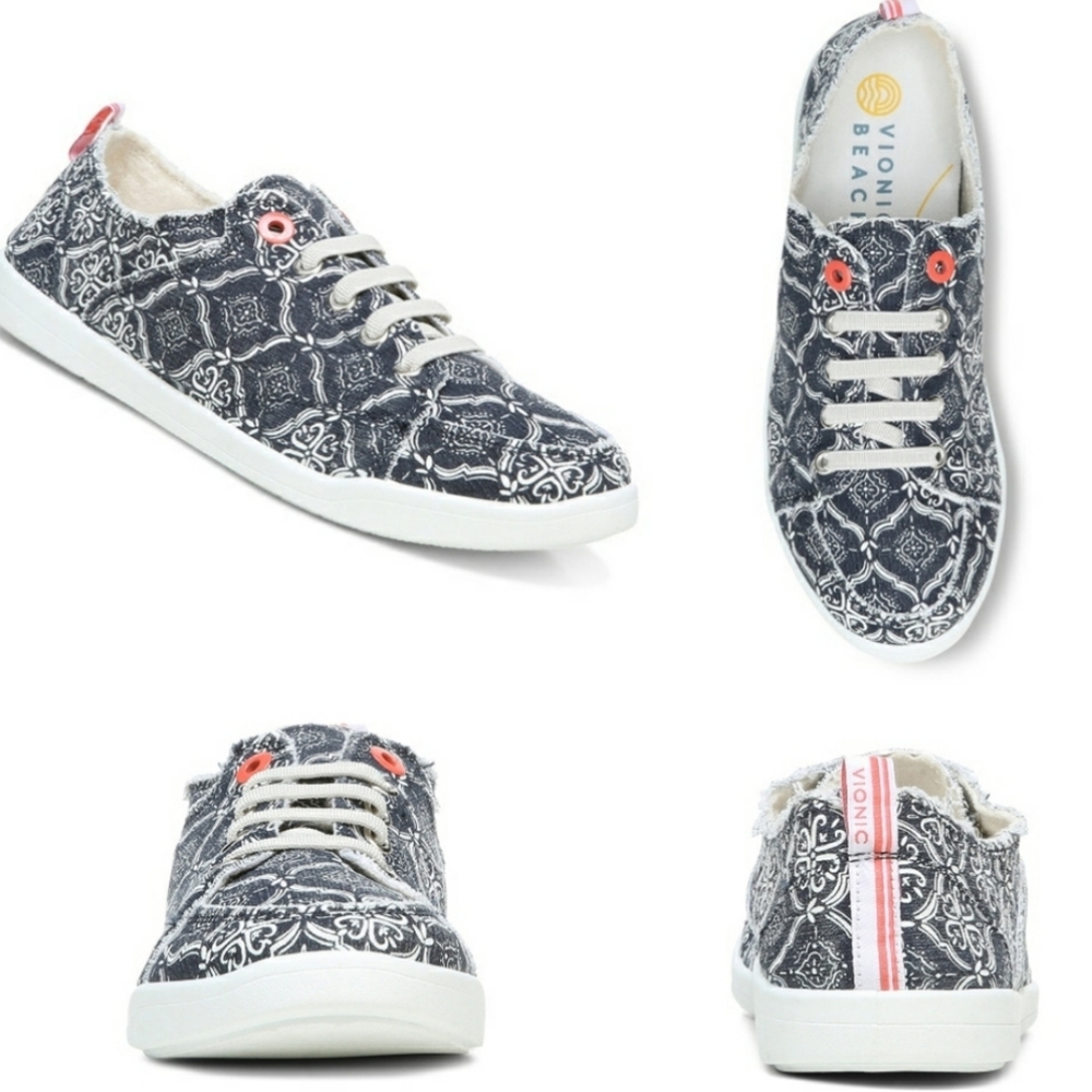 Vionic Pismo Mosaic Navy Slip on Canvas Sneaker 5 New